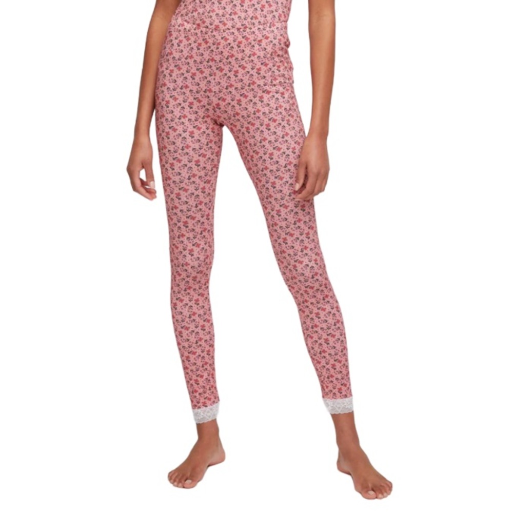 NWT Vera Bradley Floral Stretch Knit High-Waist Lace Cuff Trimmed Leggings XL